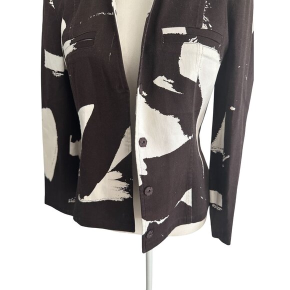 ELLEN TRACY Company Brown White Print Blazer Jacket Size 8 - Picture 2 of 8